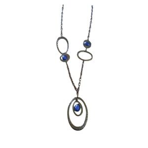Vintage Y2K Chicos long dark Silver Tone Necklace Blue stone Layering Piece Boho